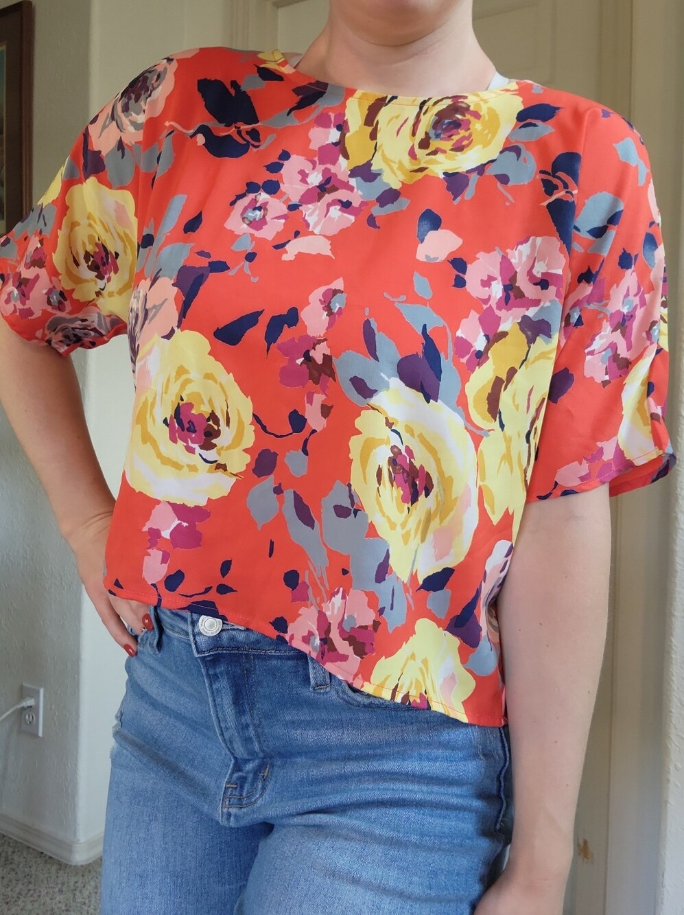 Dina Be Bright Tropical Split Back Blouse Women's Size S